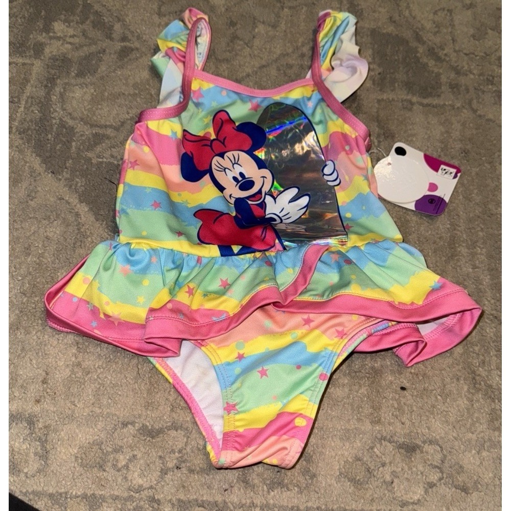 Disney Baby Girls Sz 18M 18 Month  Multi Ruffle Minnie Mouse‎ Swimsuit UPF50 New
